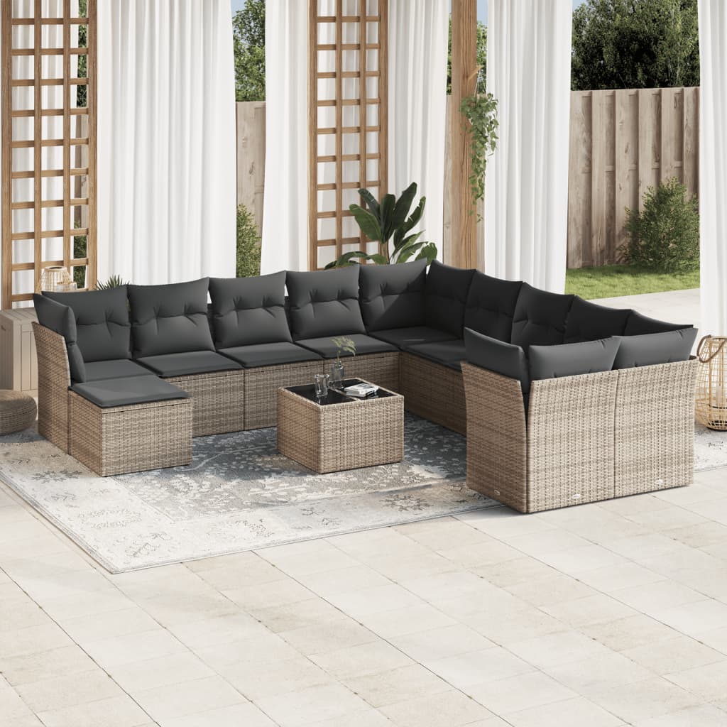 Loungegrupp För Trädgården M. Dynor 11 Delar Beige Konstrotting