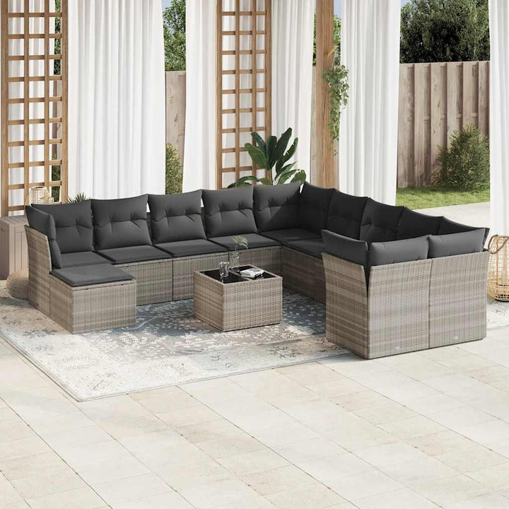 Loungegrupp För Trädgården M. Dynor 11 Delar Beige Konstrotting