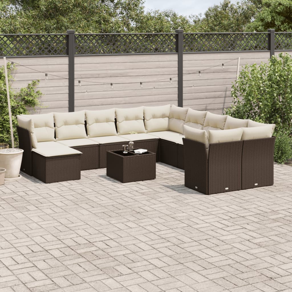 Loungegrupp För Trädgården M. Dynor 11 Delar Beige Konstrotting