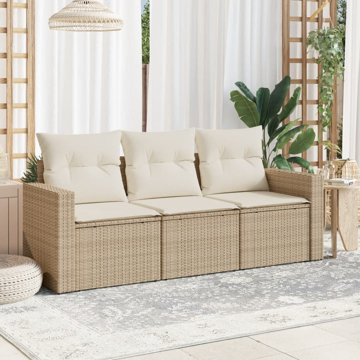 Soffgrupp För Trädgården 3 Delar Med Dynor Beige Konstrotting