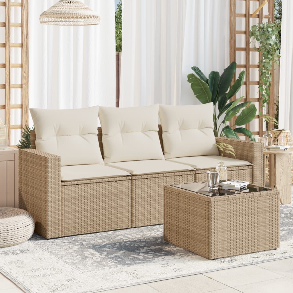 Soffgrupp För Trädgården 3 Delar Med Dynor Beige Konstrotting