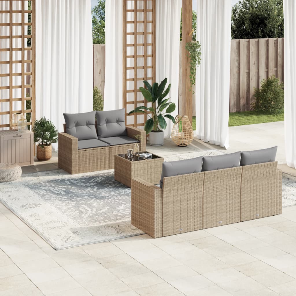 Soffgrupp För Trädgården Med Dynor 6 Delar Beige Konstrotting