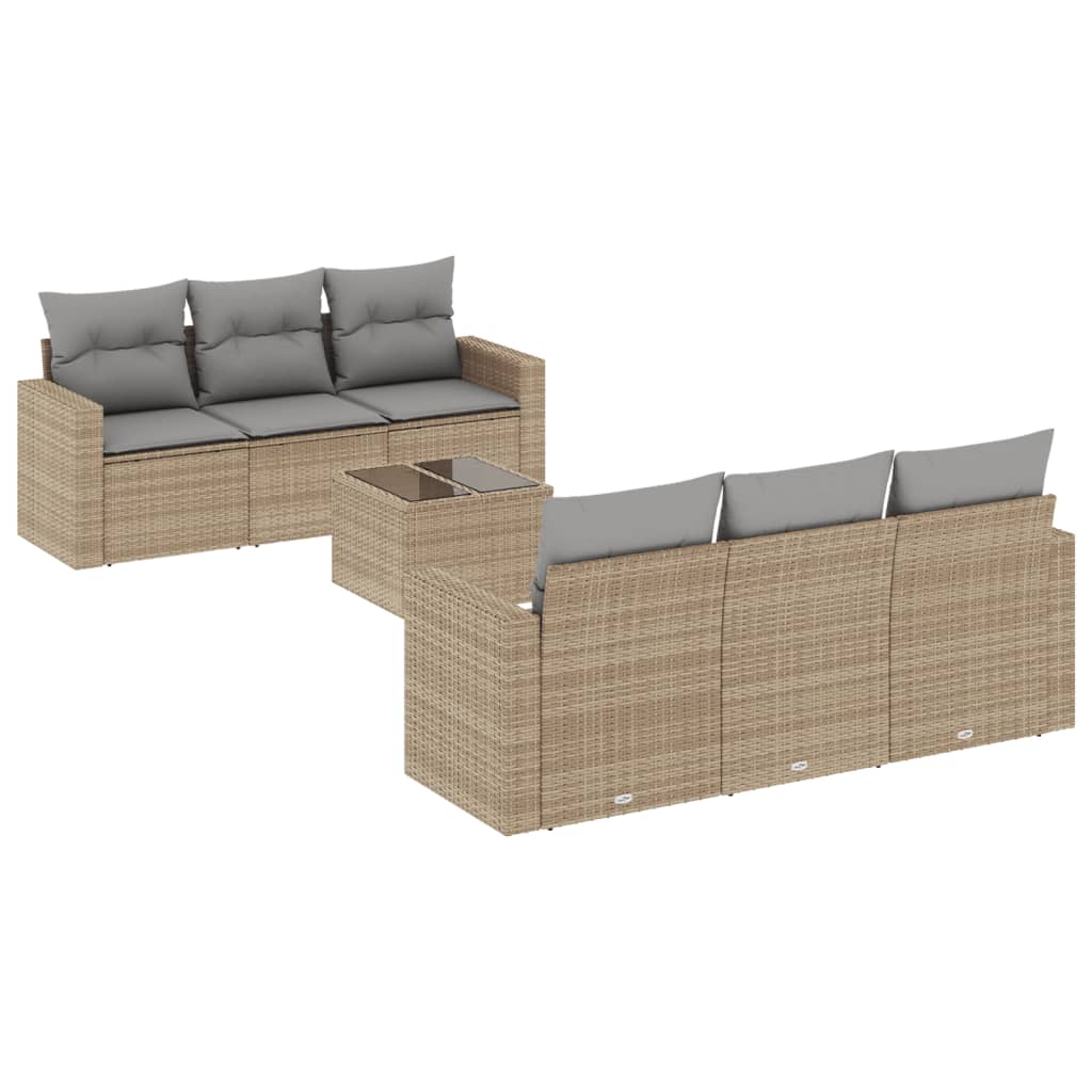 Matgrupp För Trädgården Med Dynor 7 Delar Beige Konstrotting