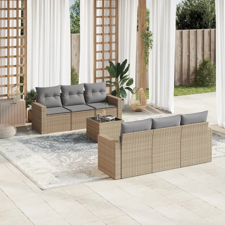 Matgrupp För Trädgården Med Dynor 7 Delar Beige Konstrotting