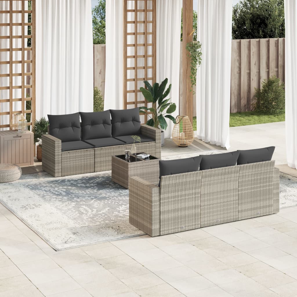 Matgrupp För Trädgården Med Dynor 7 Delar Beige Konstrotting