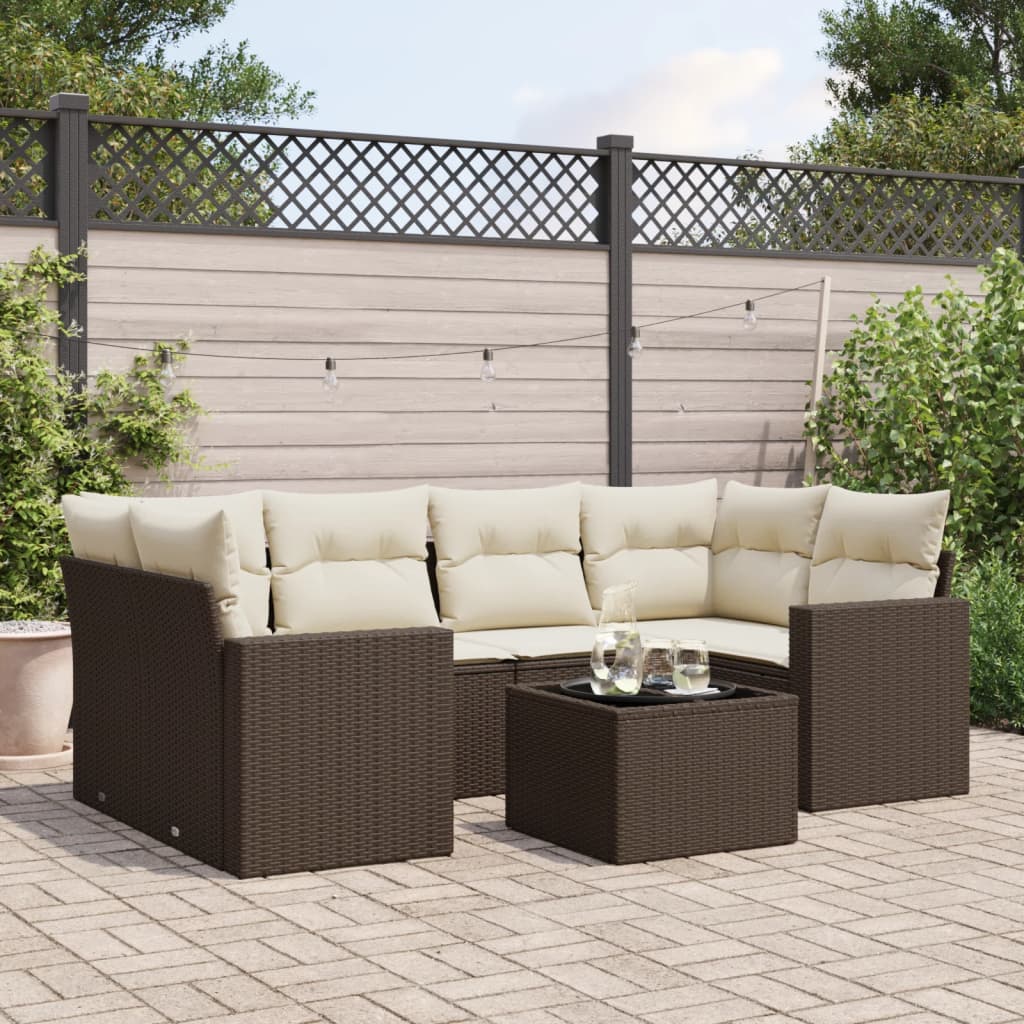 Matgrupp För Trädgården Med Dynor 7 Delar Beige Konstrotting