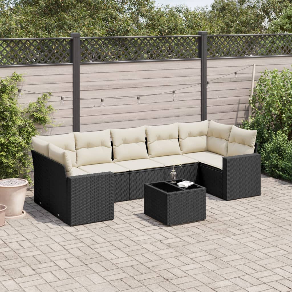 Matgrupp För Trädgården Med Dynor 8 Delar Beige Konstrotting