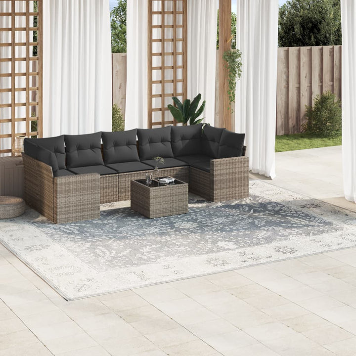 Matgrupp För Trädgården Med Dynor 8 Delar Beige Konstrotting