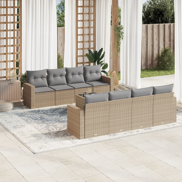Soffgrupp För Trädgården Med Dynor 9 Delar Beige Konstrotting