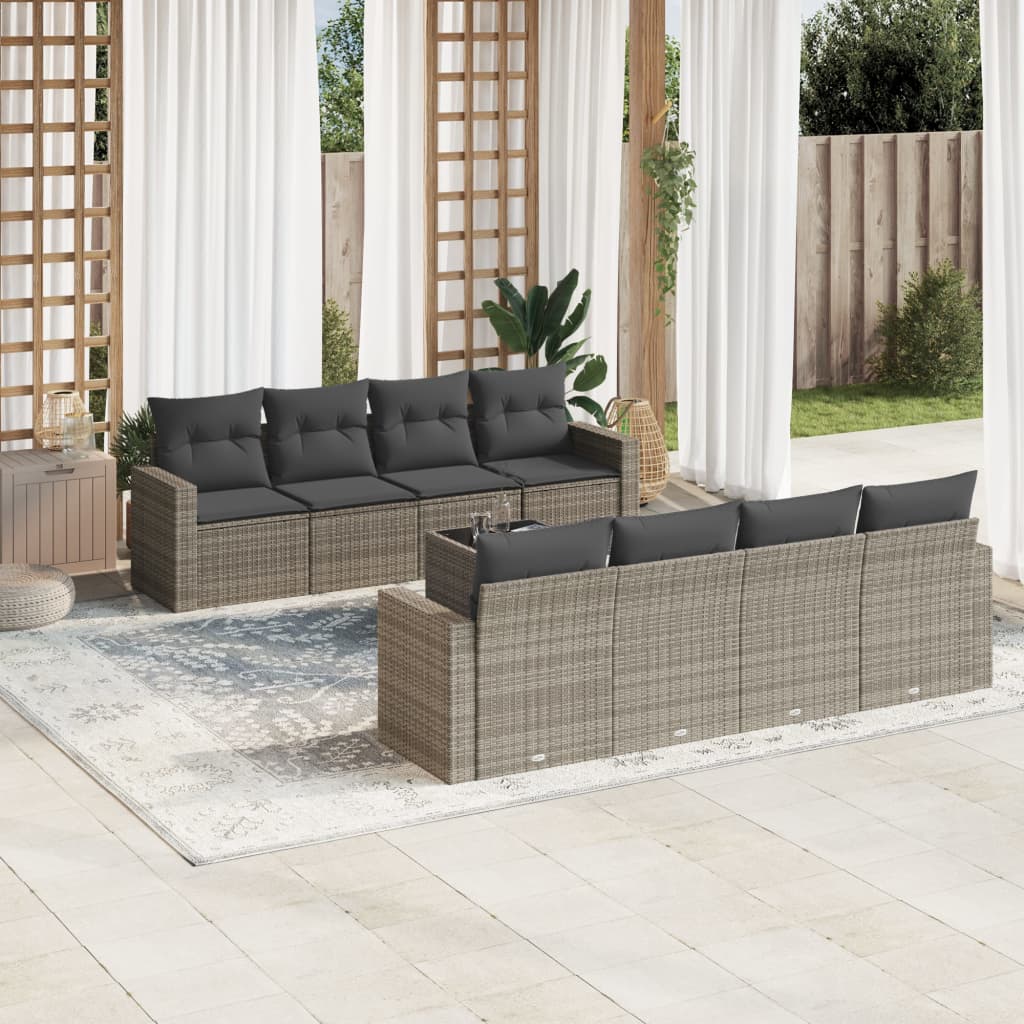 Soffgrupp För Trädgården Med Dynor 9 Delar Beige Konstrotting