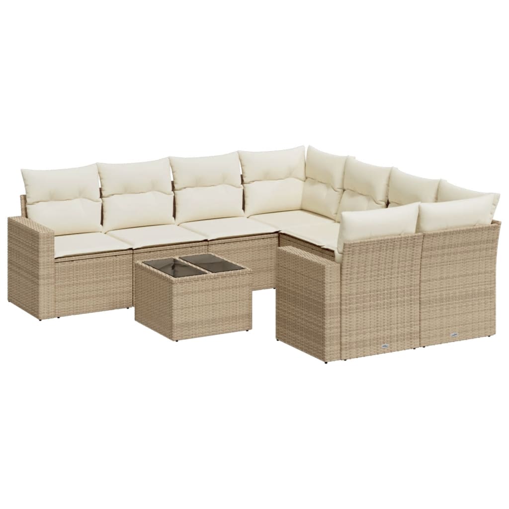 Soffgrupp För Trädgården Med Dynor 9 Delar Beige Konstrotting