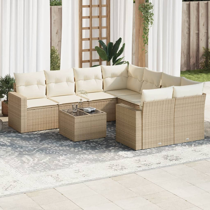 Soffgrupp För Trädgården Med Dynor 9 Delar Beige Konstrotting