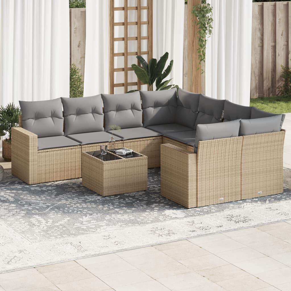 Soffgrupp För Trädgården Med Dynor 9 Delar Beige Konstrotting