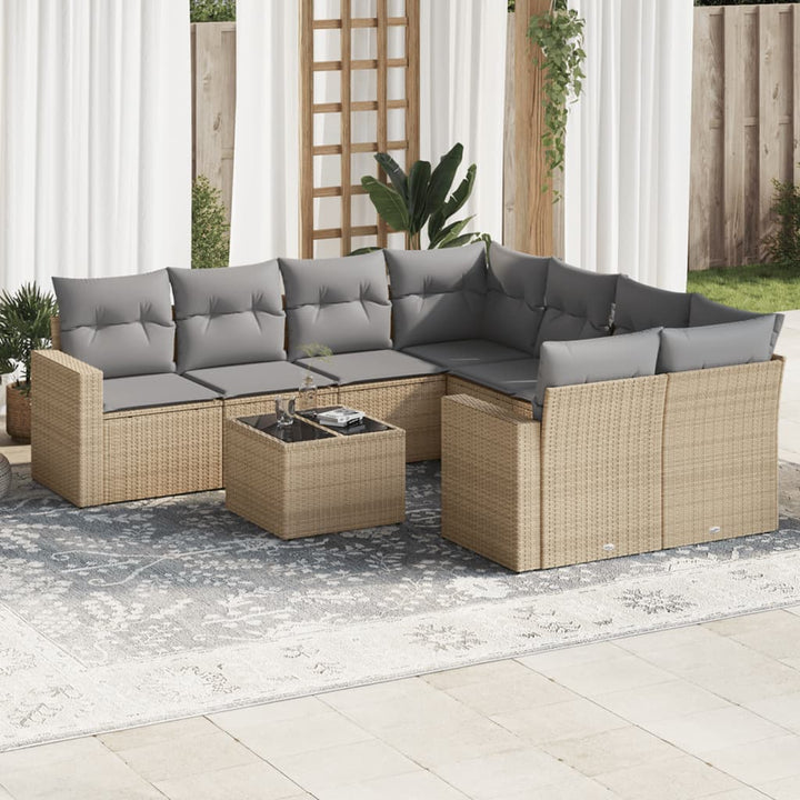 Soffgrupp För Trädgården Med Dynor 9 Delar Beige Konstrotting