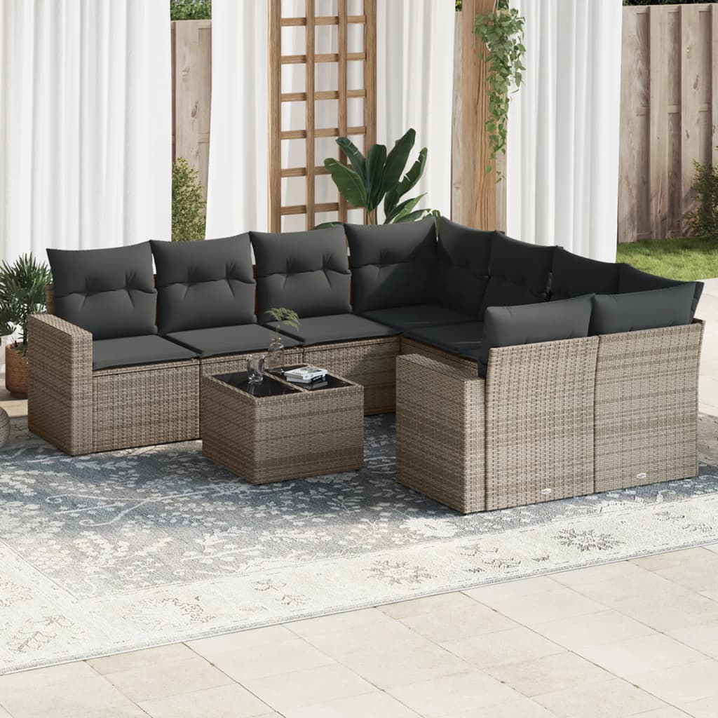 Soffgrupp För Trädgården Med Dynor 9 Delar Beige Konstrotting