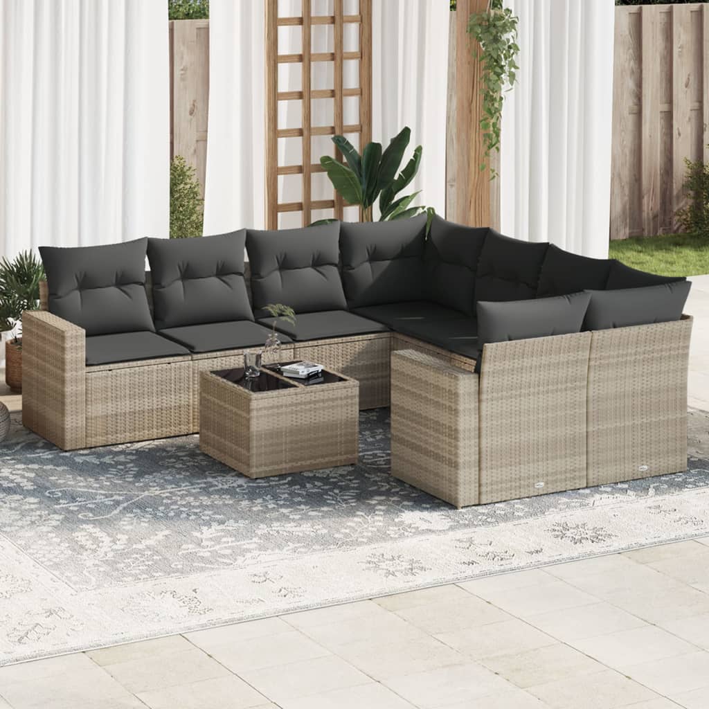 Soffgrupp För Trädgården Med Dynor 9 Delar Beige Konstrotting
