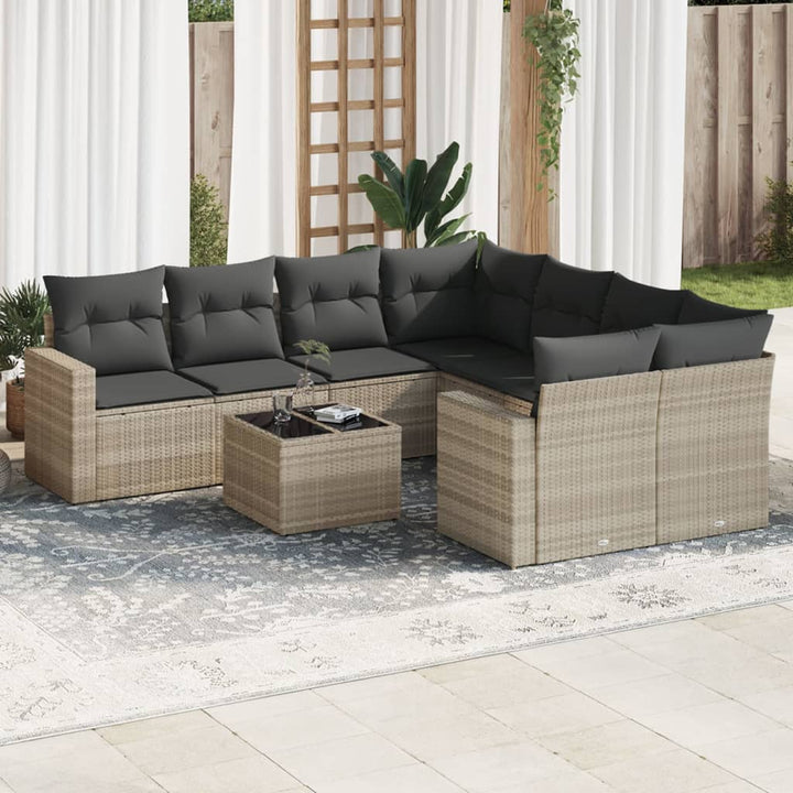 Soffgrupp För Trädgården Med Dynor 9 Delar Beige Konstrotting