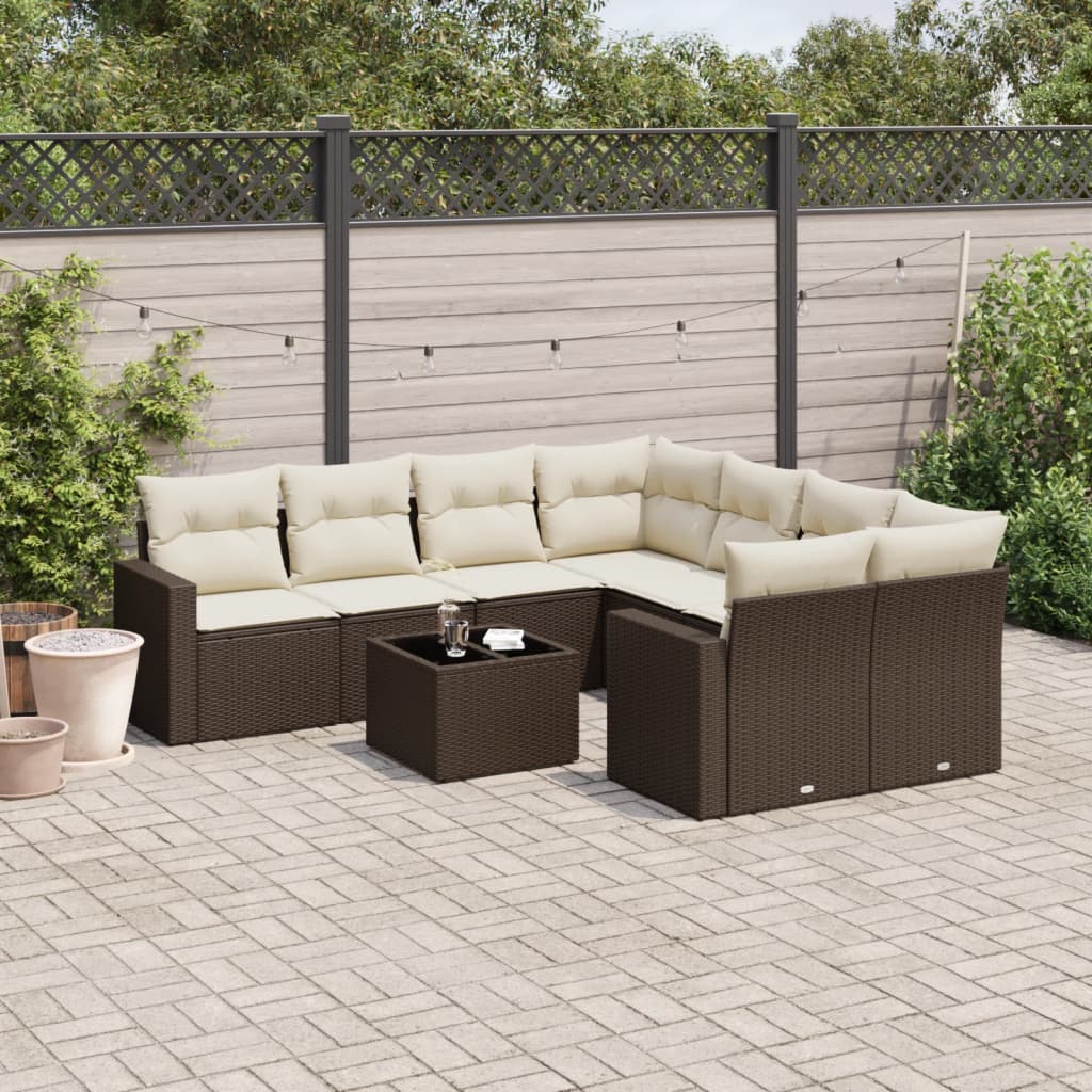 Soffgrupp För Trädgården Med Dynor 9 Delar Beige Konstrotting