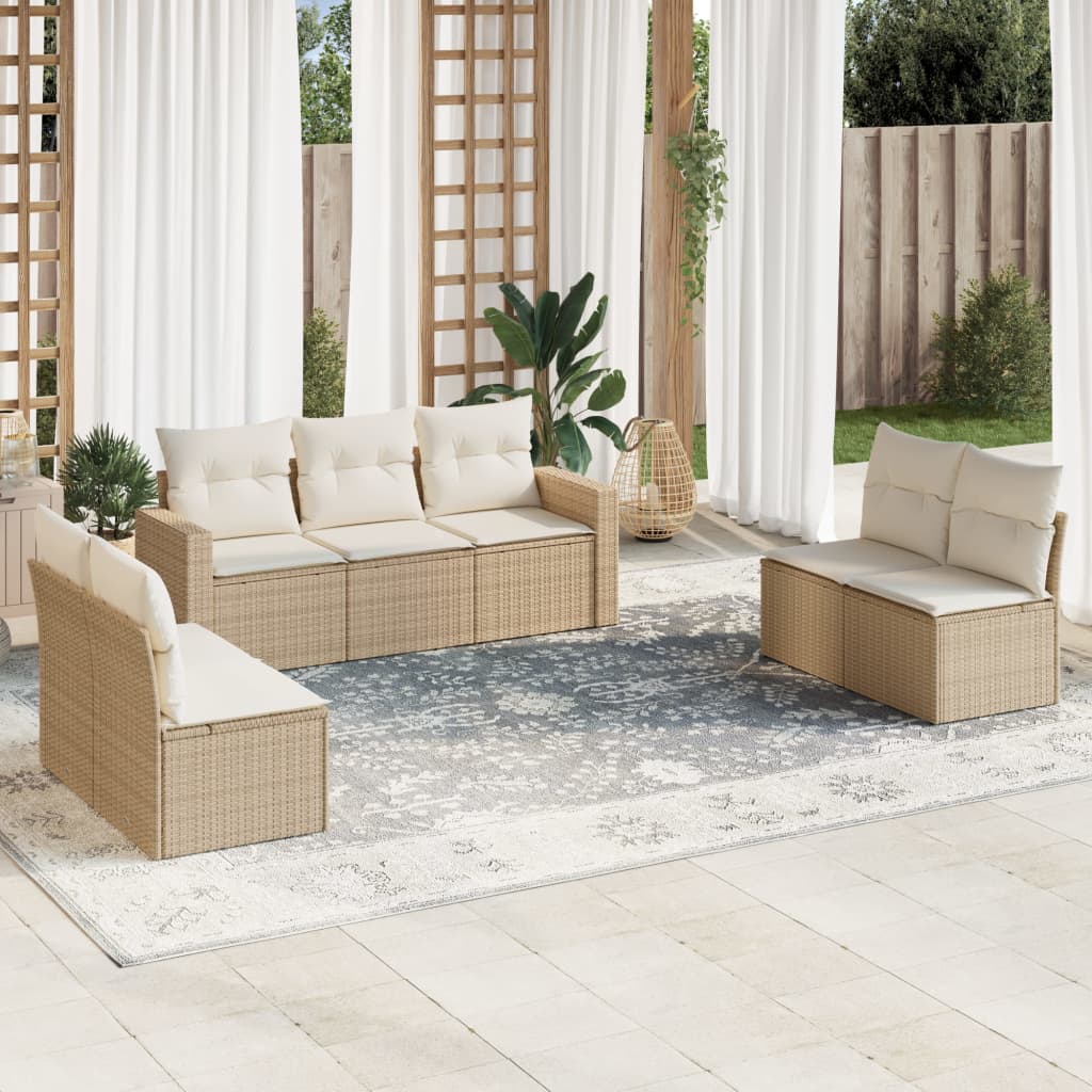 Matgrupp För Trädgården Med Dynor 7 Delar Beige Konstrotting