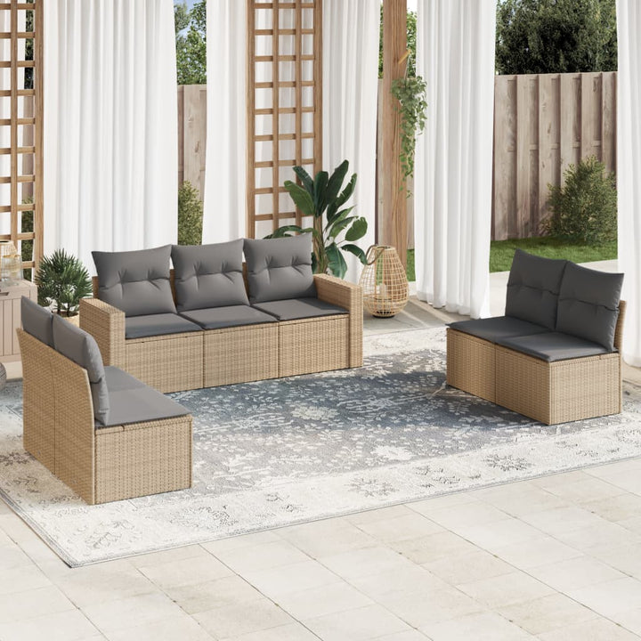Matgrupp För Trädgården Med Dynor 7 Delar Beige Konstrotting