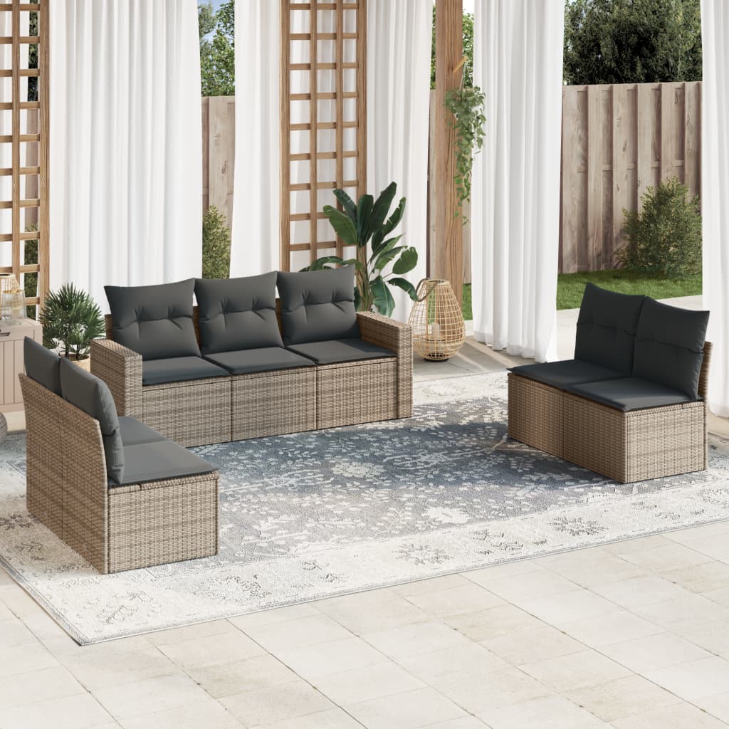 Matgrupp För Trädgården Med Dynor 7 Delar Beige Konstrotting