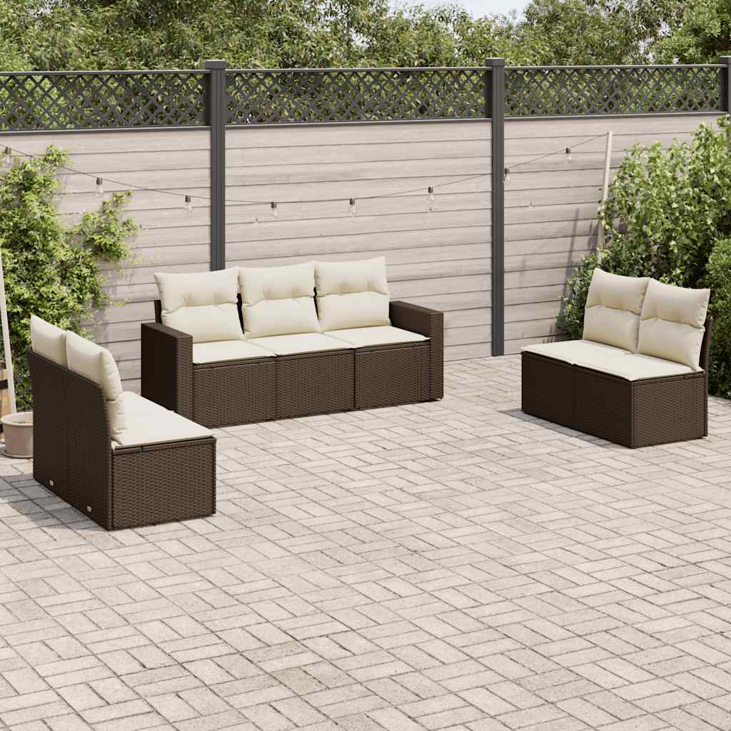 Matgrupp För Trädgården Med Dynor 7 Delar Beige Konstrotting