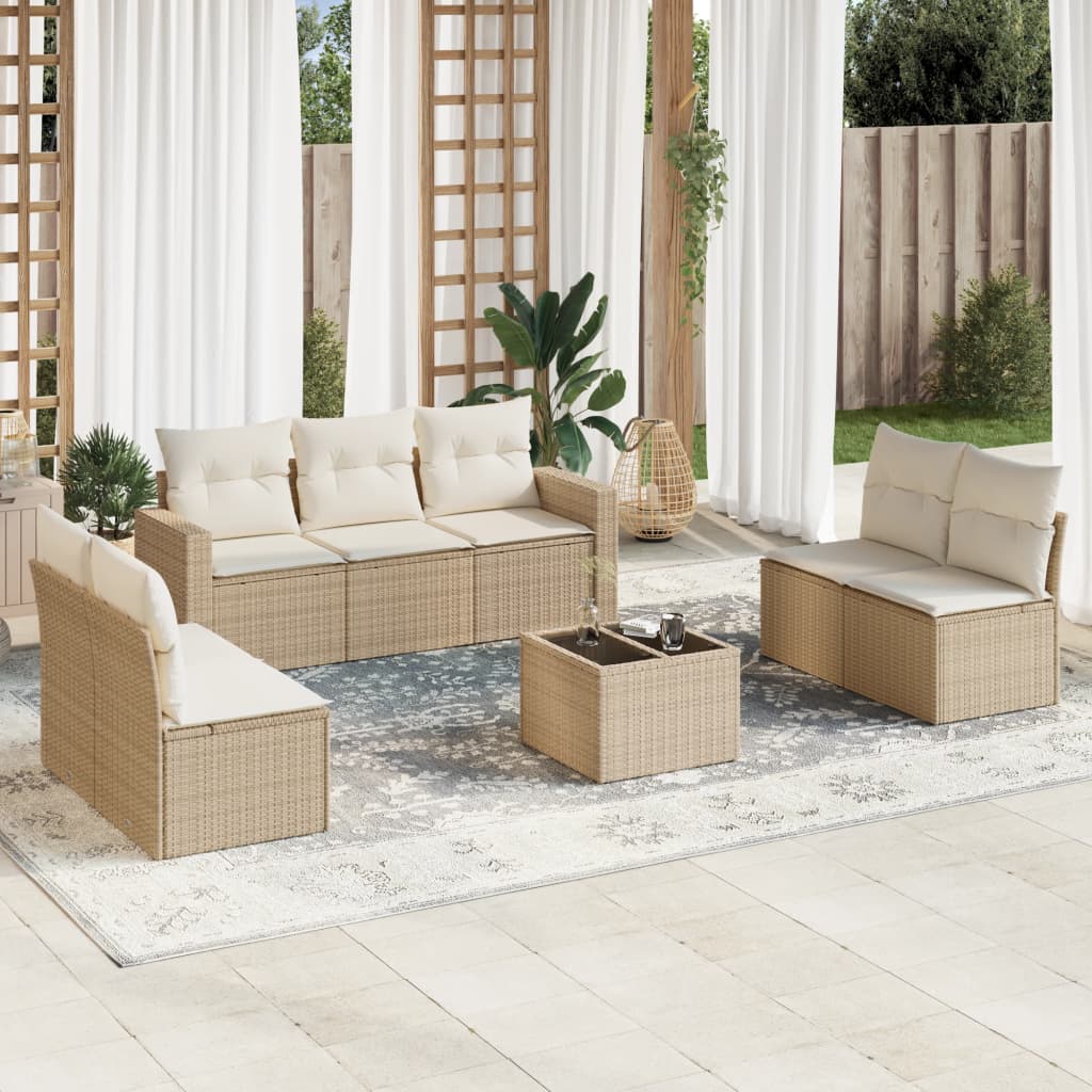 Matgrupp För Trädgården Med Dynor 7 Delar Beige Konstrotting