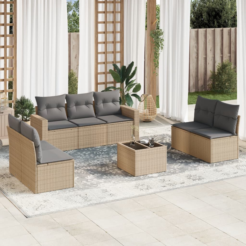Matgrupp För Trädgården Med Dynor 7 Delar Beige Konstrotting