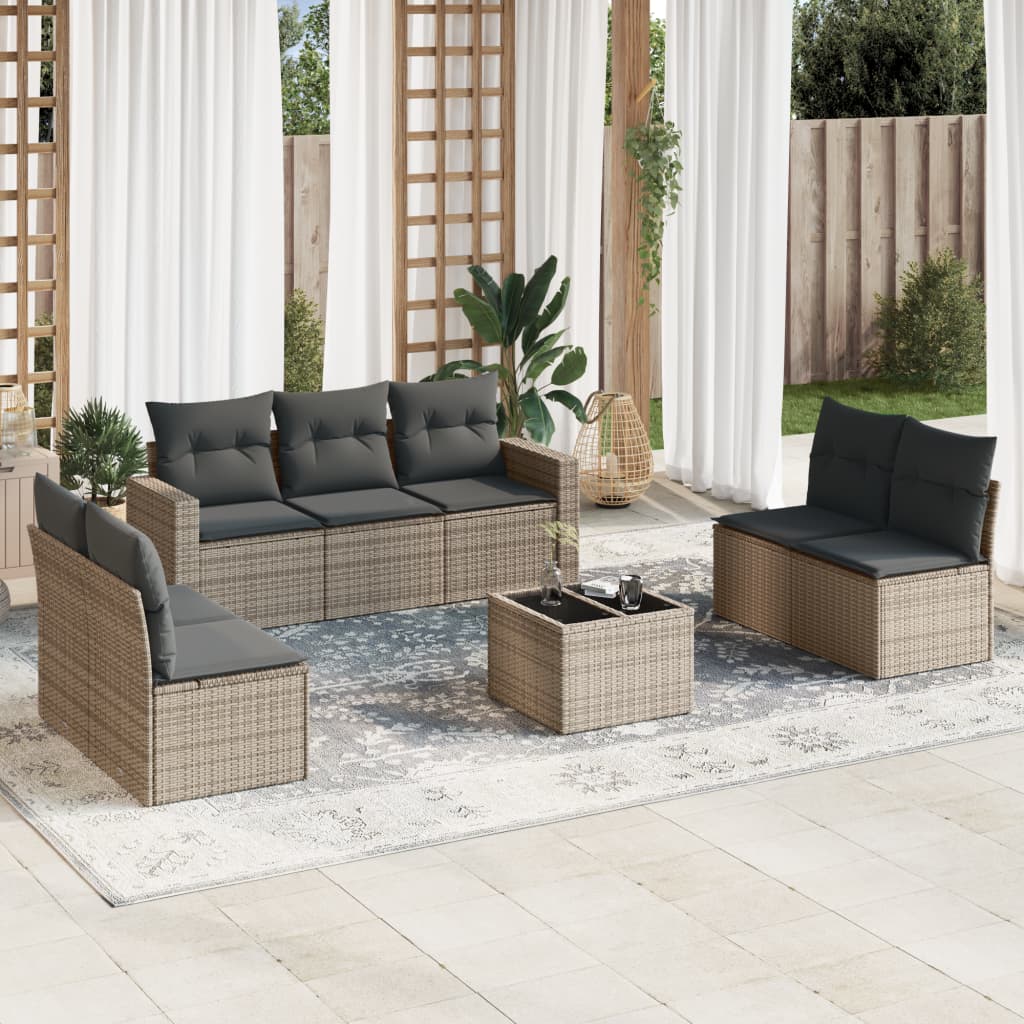 Matgrupp För Trädgården Med Dynor 7 Delar Beige Konstrotting