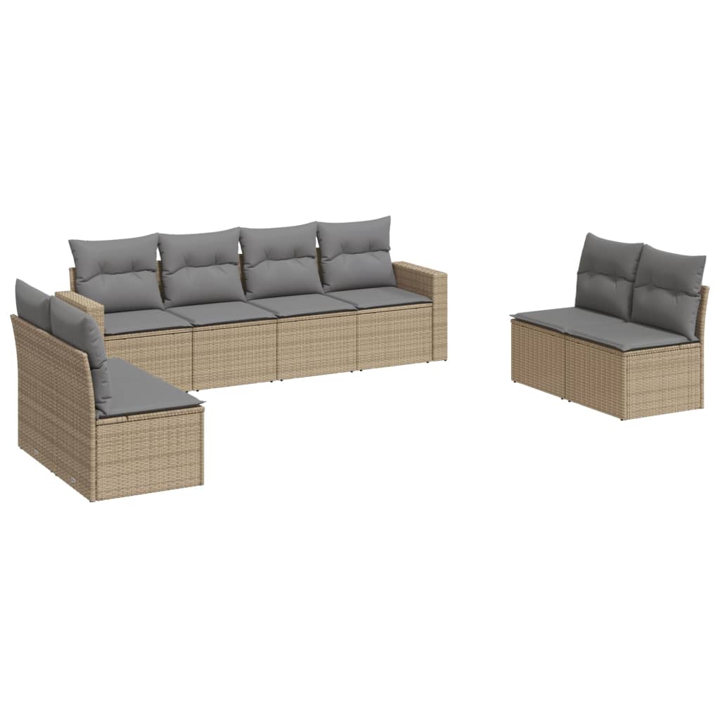 Matgrupp För Trädgården Med Dynor 8 Delar Beige Konstrotting