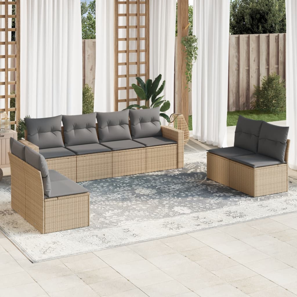 Matgrupp För Trädgården Med Dynor 8 Delar Beige Konstrotting
