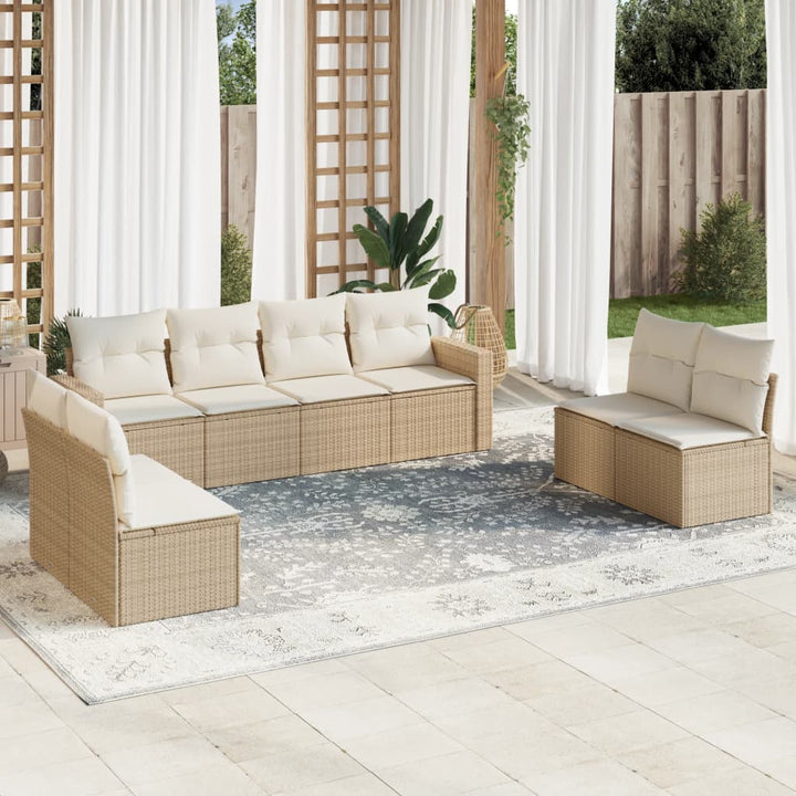 Matgrupp För Trädgården Med Dynor 8 Delar Beige Konstrotting