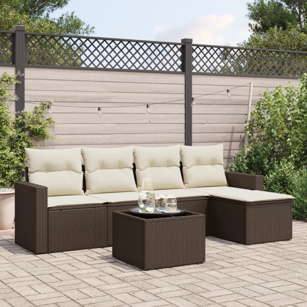 Soffgrupp För Trädgården Med Dynor 6 Delar Beige Konstrotting