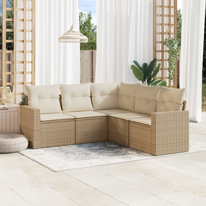 Soffgrupp För Trädgården Med Dynor 5 Delar Beige Konstrotting
