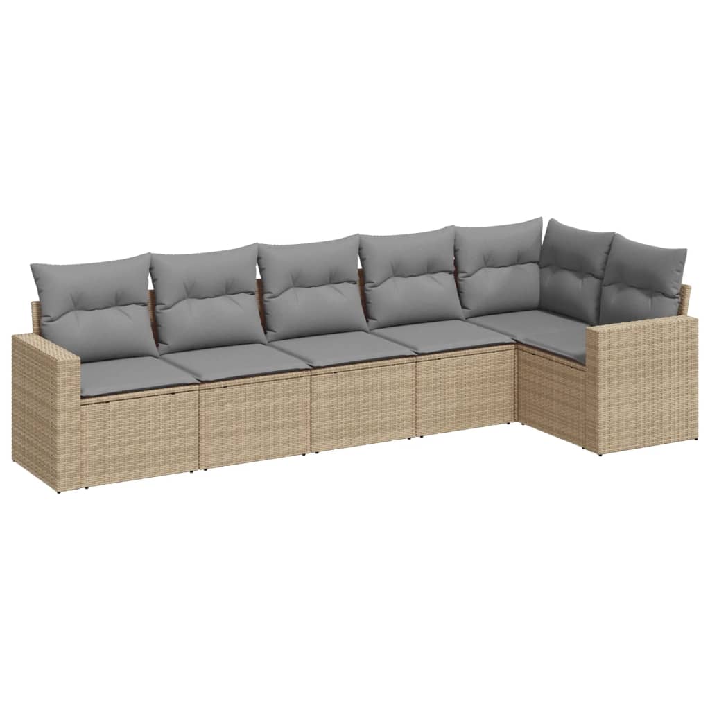 Soffgrupp För Trädgården Med Dynor 6 Delar Beige Konstrotting