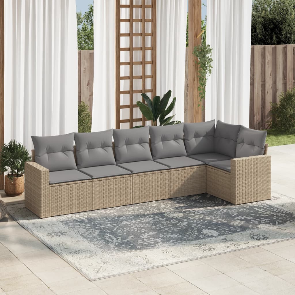 Soffgrupp För Trädgården Med Dynor 6 Delar Beige Konstrotting