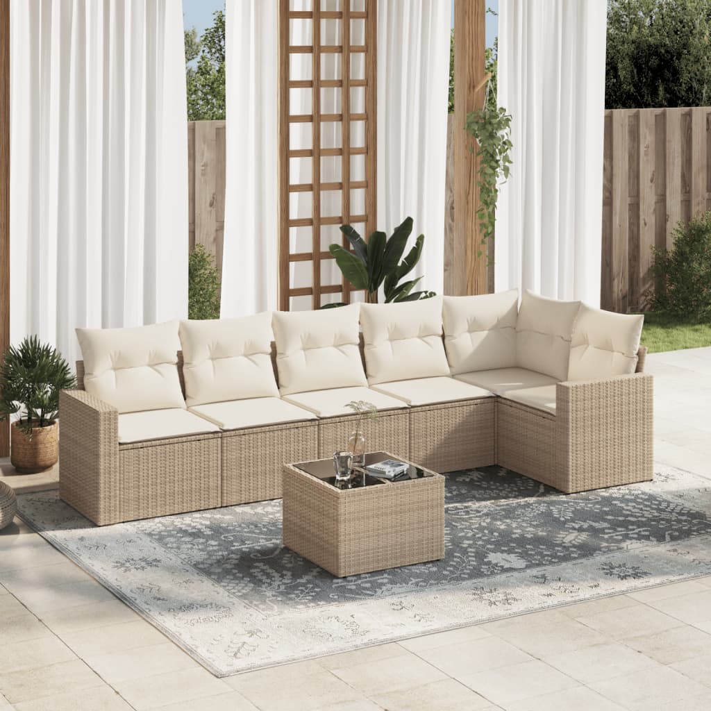 Soffgrupp För Trädgården Med Dynor 6 Delar Beige Konstrotting