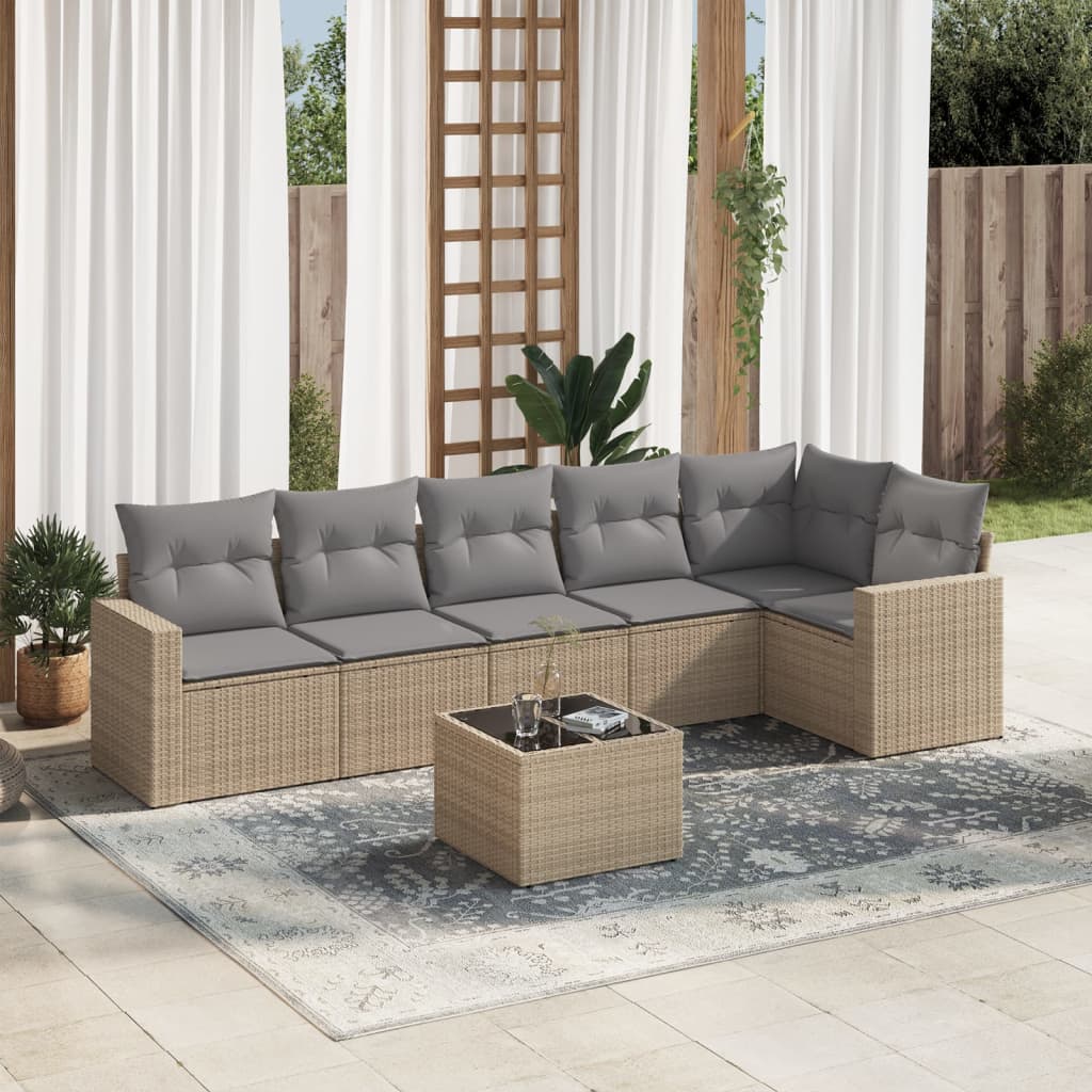 Soffgrupp För Trädgården Med Dynor 6 Delar Beige Konstrotting