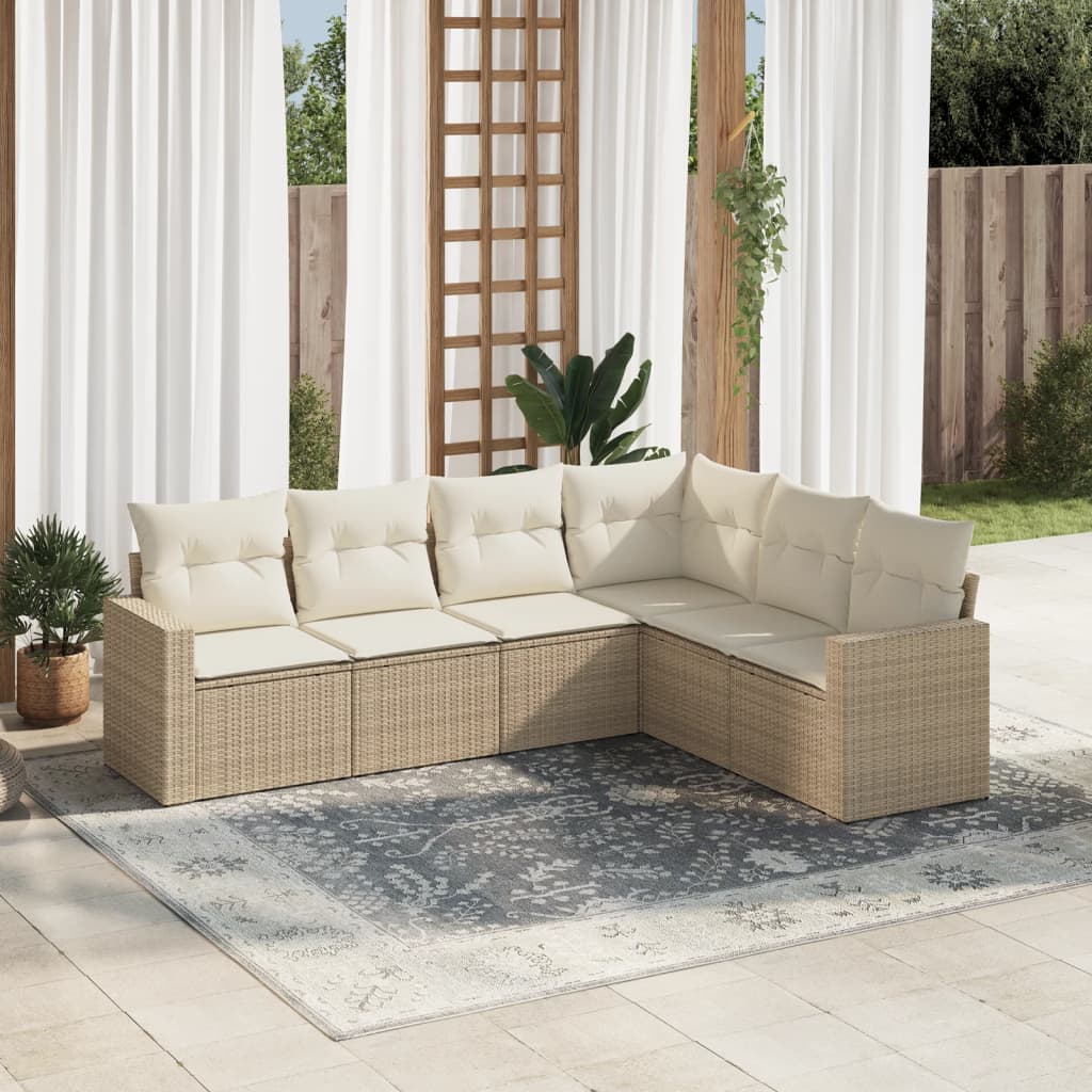 Matgrupp För Trädgården Med Dynor 7 Delar Beige Konstrotting