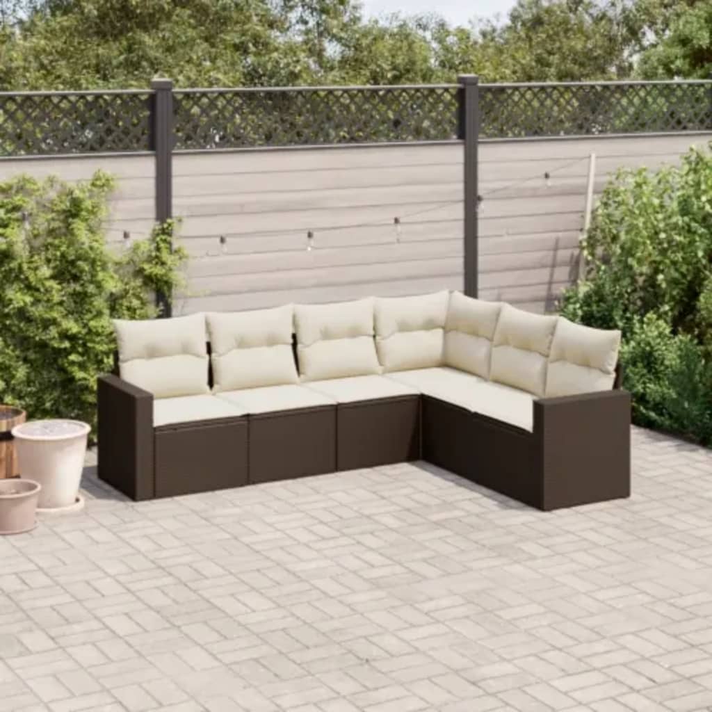 Matgrupp För Trädgården Med Dynor 7 Delar Beige Konstrotting