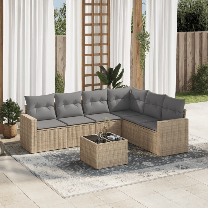 Matgrupp För Trädgården Med Dynor 7 Delar Beige Konstrotting
