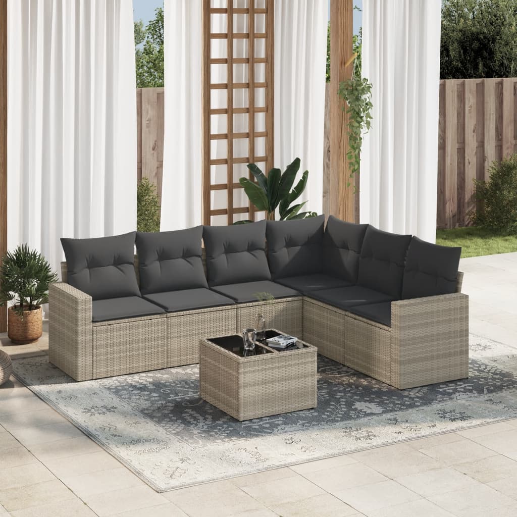 Matgrupp För Trädgården Med Dynor 7 Delar Beige Konstrotting