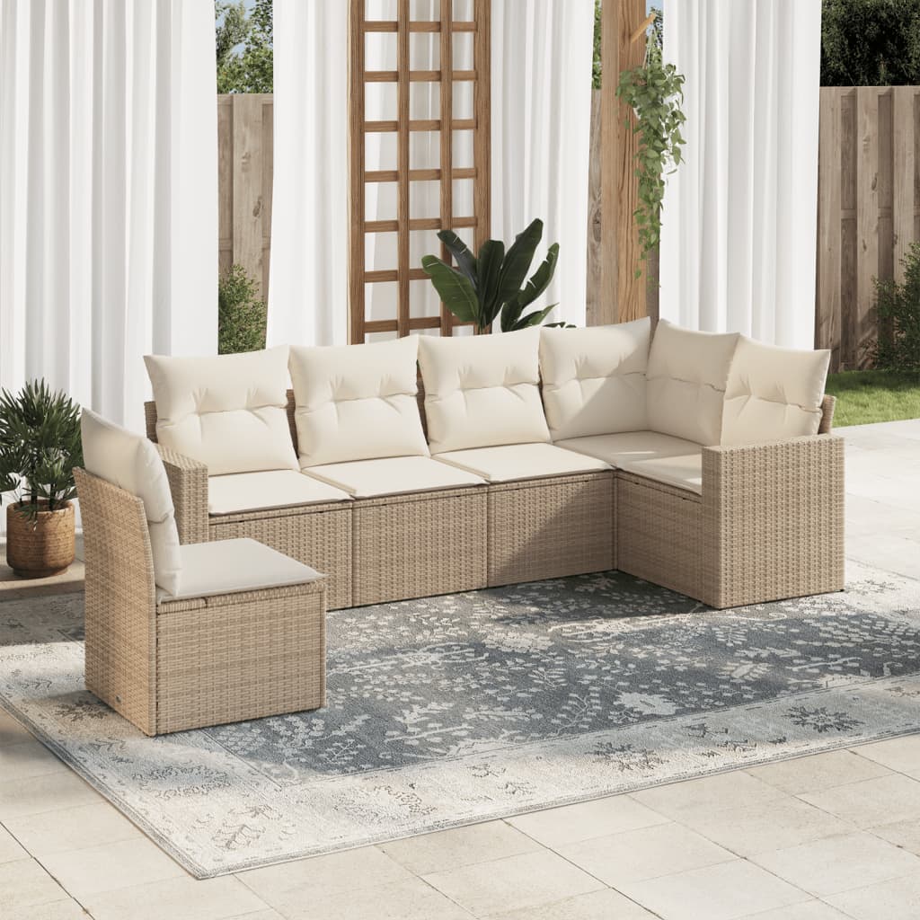 Soffgrupp För Trädgården Med Dynor 6 Delar Beige Konstrotting