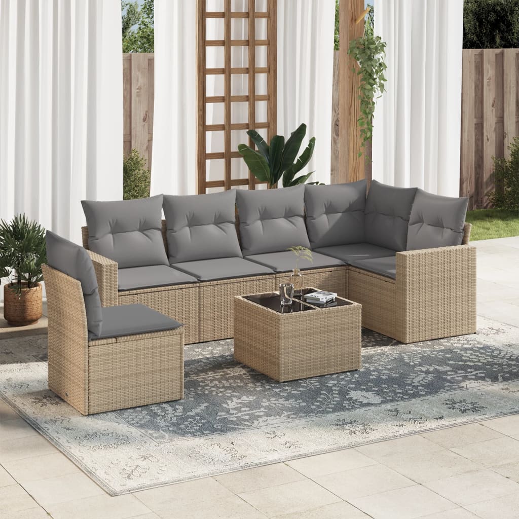 Soffgrupp För Trädgården Med Dynor 6 Delar Beige Konstrotting
