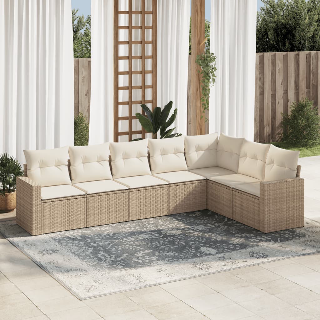 Matgrupp För Trädgården Med Dynor 7 Delar Beige Konstrotting