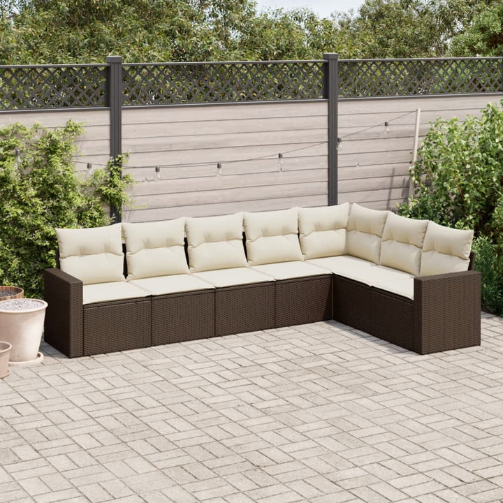 Matgrupp För Trädgården Med Dynor 7 Delar Beige Konstrotting