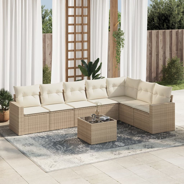 Matgrupp För Trädgården Med Dynor 7 Delar Beige Konstrotting