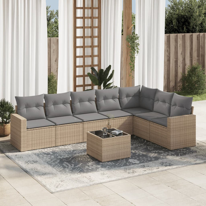 Matgrupp För Trädgården Med Dynor 7 Delar Beige Konstrotting