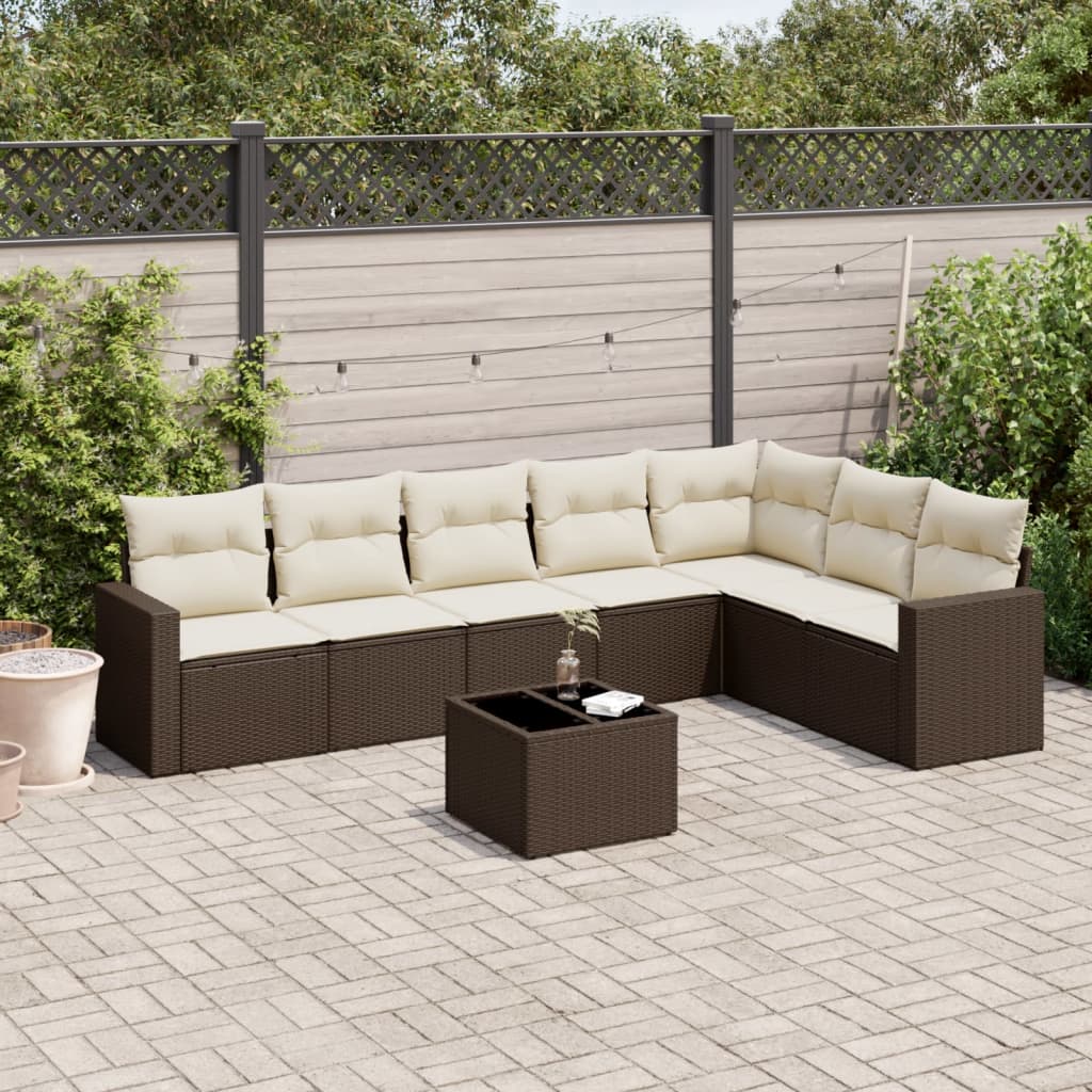 Matgrupp För Trädgården Med Dynor 7 Delar Beige Konstrotting