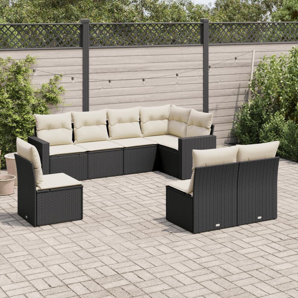 Matgrupp För Trädgården Med Dynor 8 Delar Beige Konstrotting